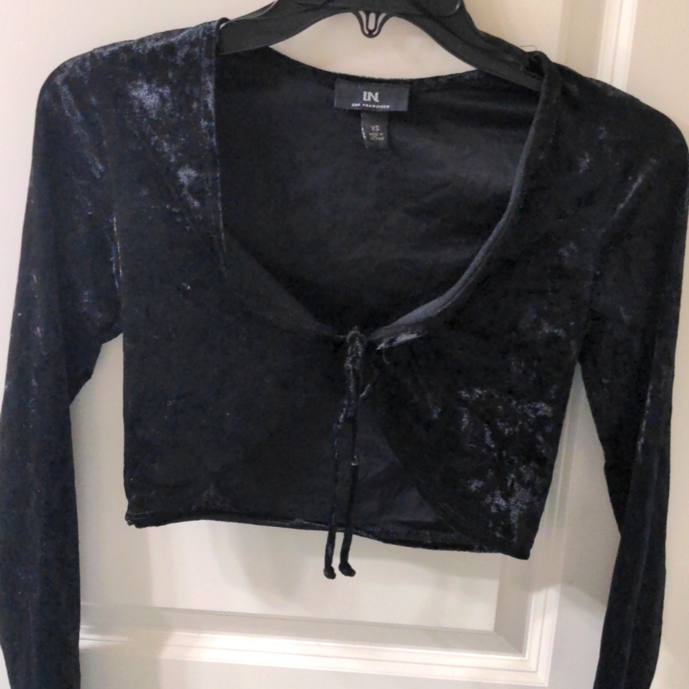 XS Black Velvet Balletcore Dance Cardigan Goth Crop Top Long Sleeve Elegant Dark